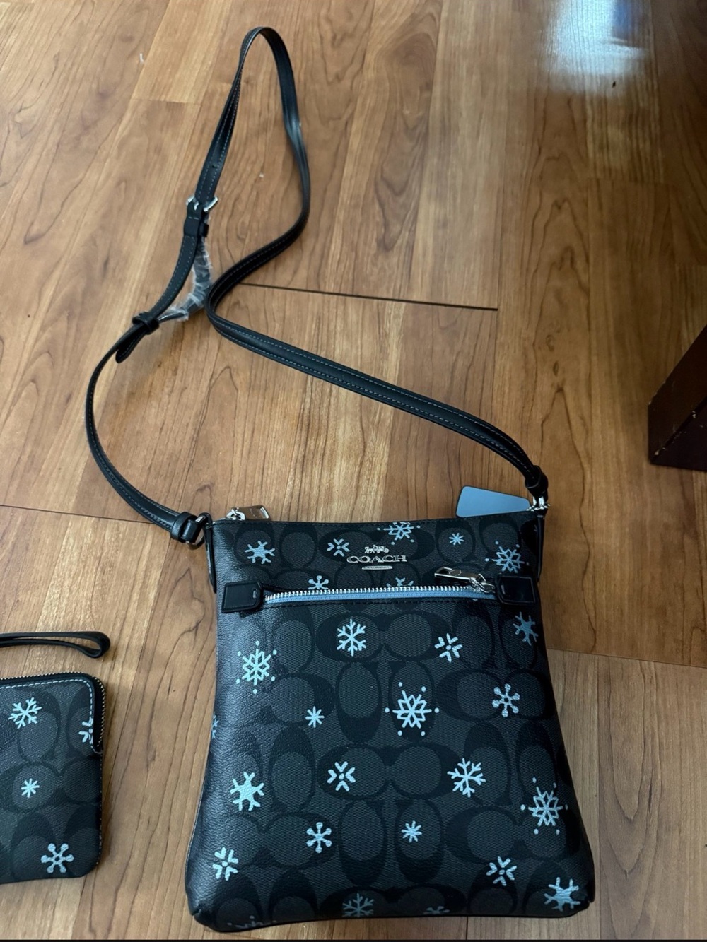 Coach Black Crossbody with Light Blue Snowflake Motif